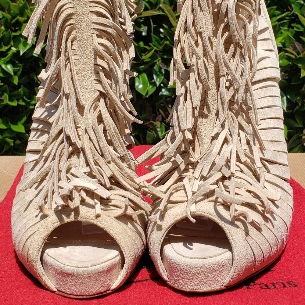 Christian Louboutin Open Toe Beige Suede Boots Size 40 EU/ 10 US